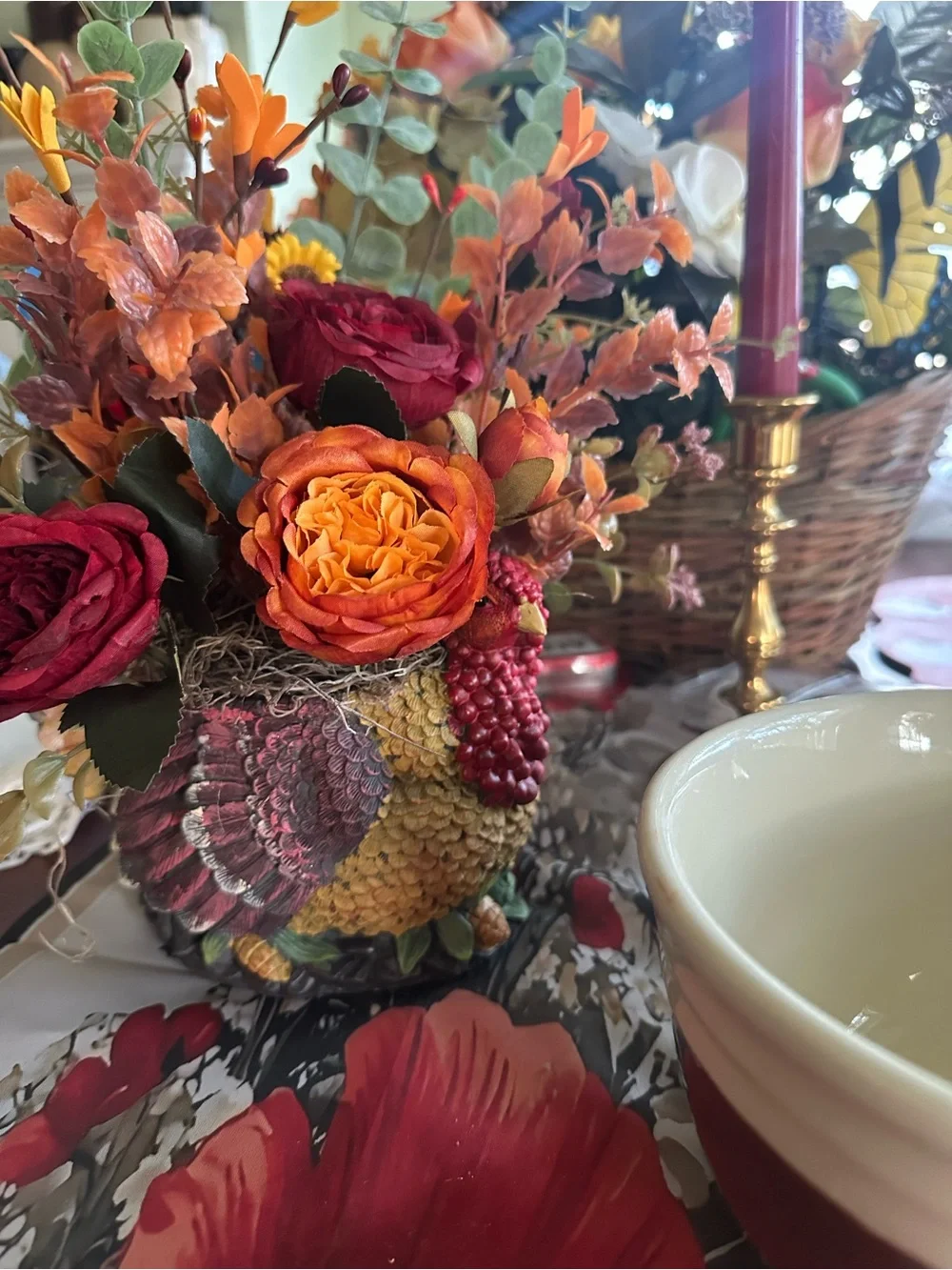 Colorful Decorative turkey Figurine Vase - Yellow, Red, Purple
